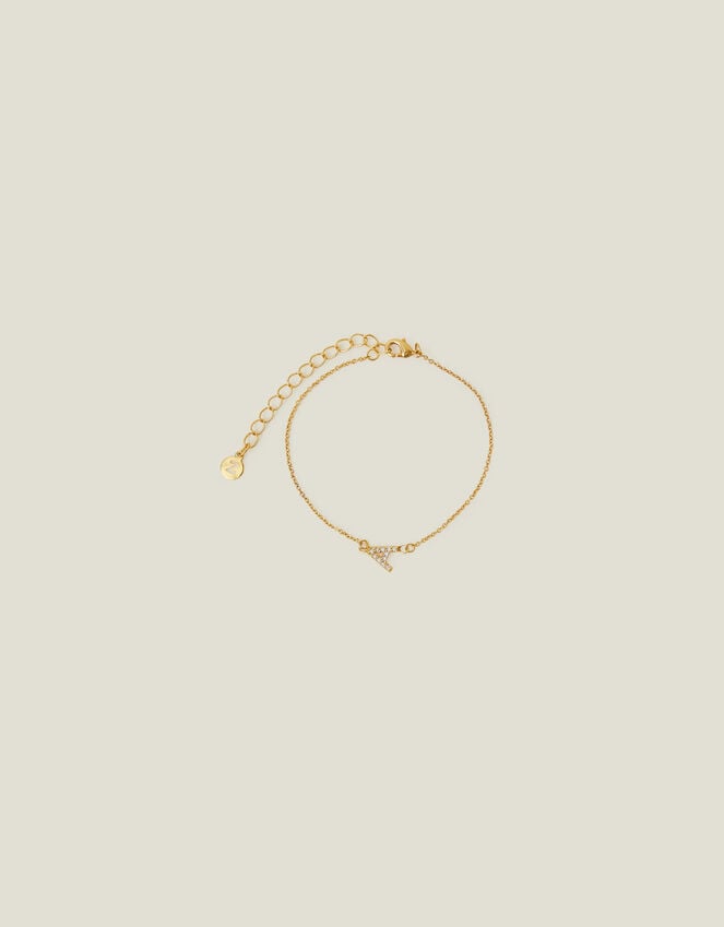 Accessorize 14ct Gold-Plated Sparkle Initial Bracelet Gold