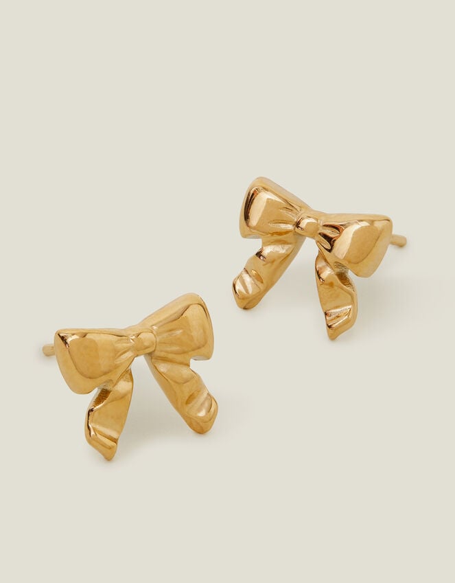 accessorize 14ct Gold-Plated Stainless Steel Bow Earrings