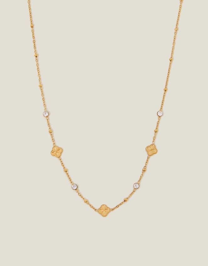 Accessorize 14ct Gold-Plated Stainless Steel Diamante Clover Station Necklace