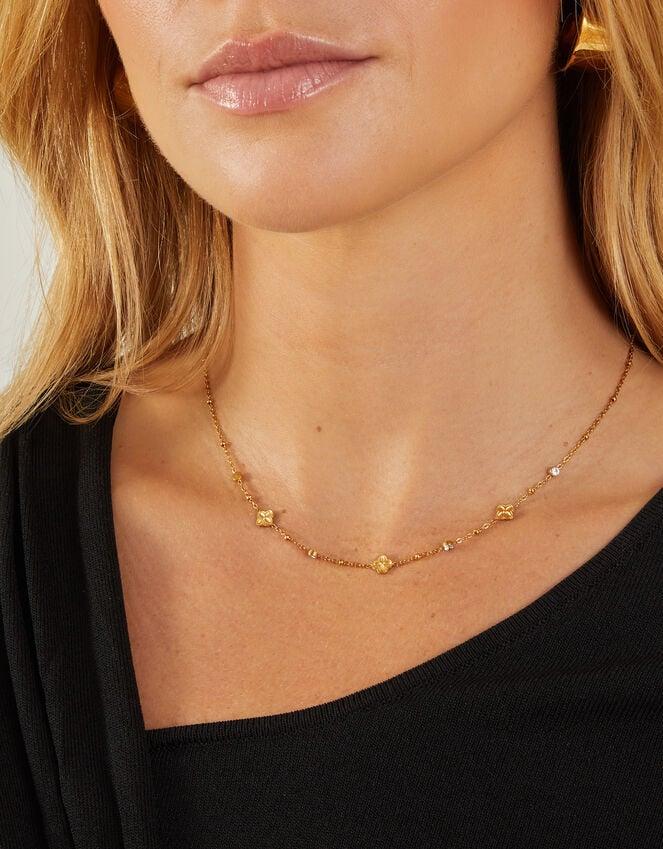 Accessorize 14ct Gold-Plated Stainless Steel Diamante Clover Station Necklace