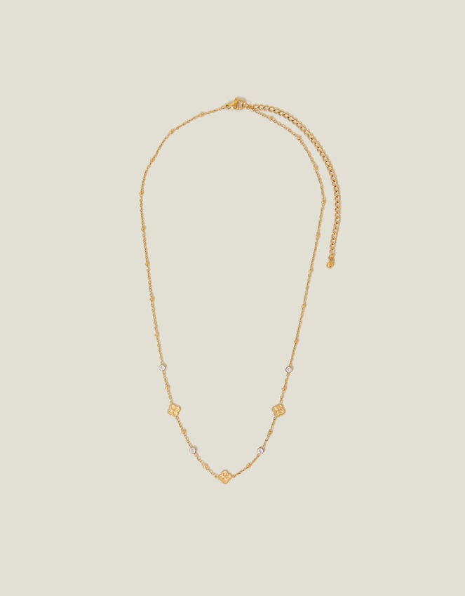accessorize 14ct Gold-Plated Stainless Steel Diamante Clover Station Necklace