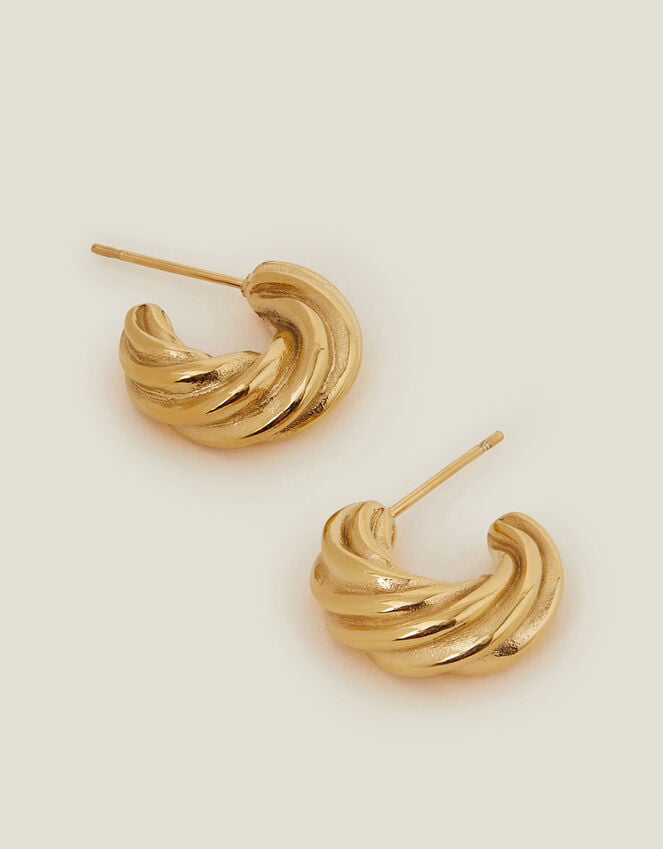 accessorize 14ct Gold-Plated Stainless Steel Twist Hoop Earrings