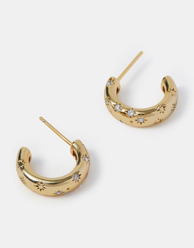 accessorize 14ct Gold-Plated Star Diamanté Hoop Earrings