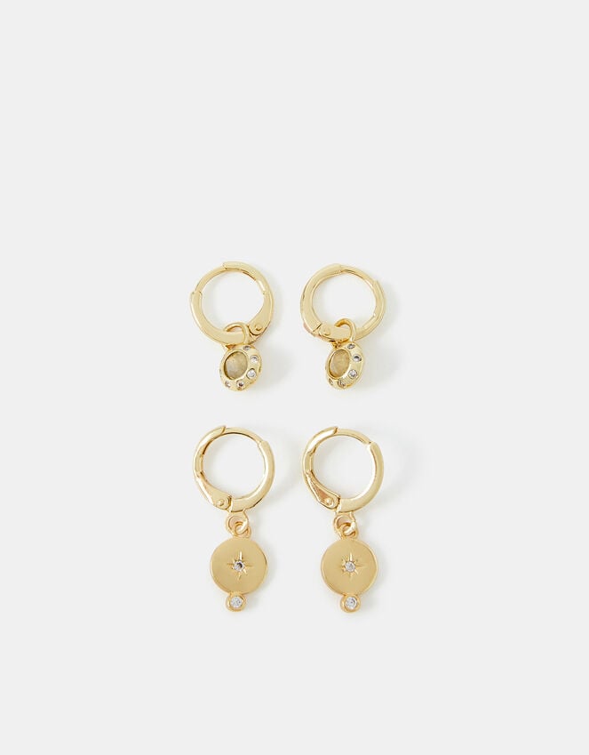 Accessorize 2-Pack 14ct Gold-Plated Charm Huggie Hoop Earrings