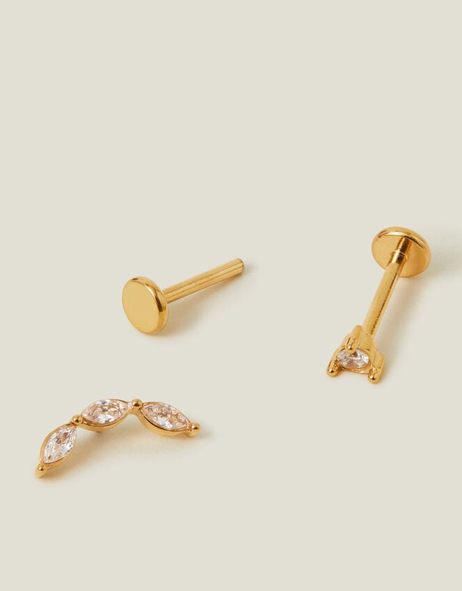 accessorize 2-Pack 14ct Gold-Plated Diamante Flatback Stud Earrings