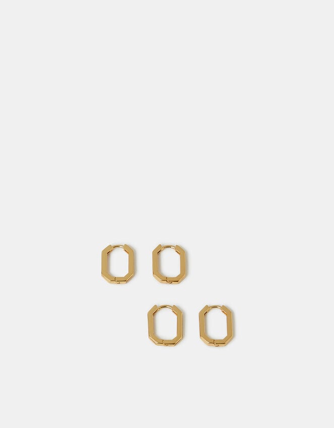 Accessorize 2-Pack 14ct Gold-Plated Rectangular Hoop Earrings