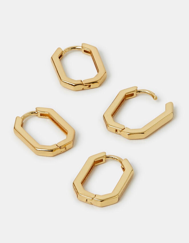 accessorize 2-Pack 14ct Gold-Plated Rectangular Hoop Earrings