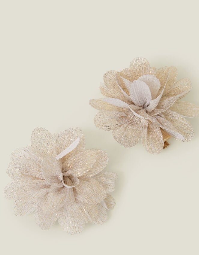 Accessorize 2-Pack Girls Glitter Corsage Hair Clips Gold