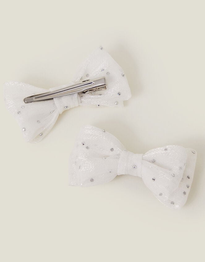 Accessorize 2-Pack Girls Sparkle Bow Hair Clips Ivory