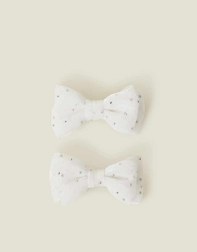accessorize 2-Pack Girls Sparkle Bow Hair Clips Ivory