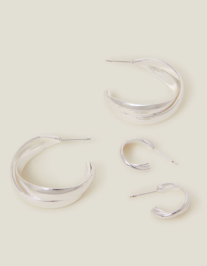accessorize 2-Pack Sterling Silver-Plated Chunky Twist Hoop Earrings