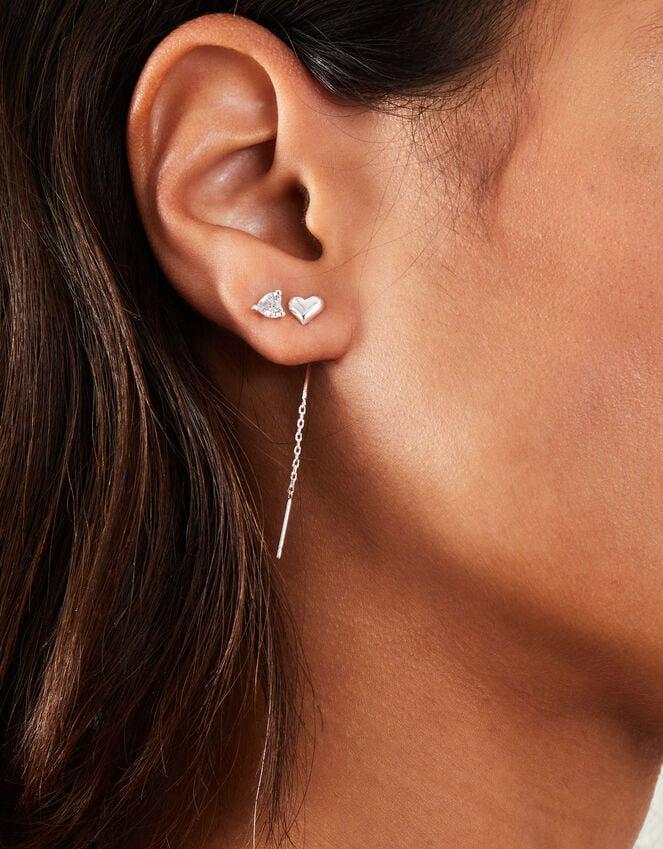 Accessorize 2-Pack Sterling Silver-Plated Diamante Chain Heart Stud Earrings