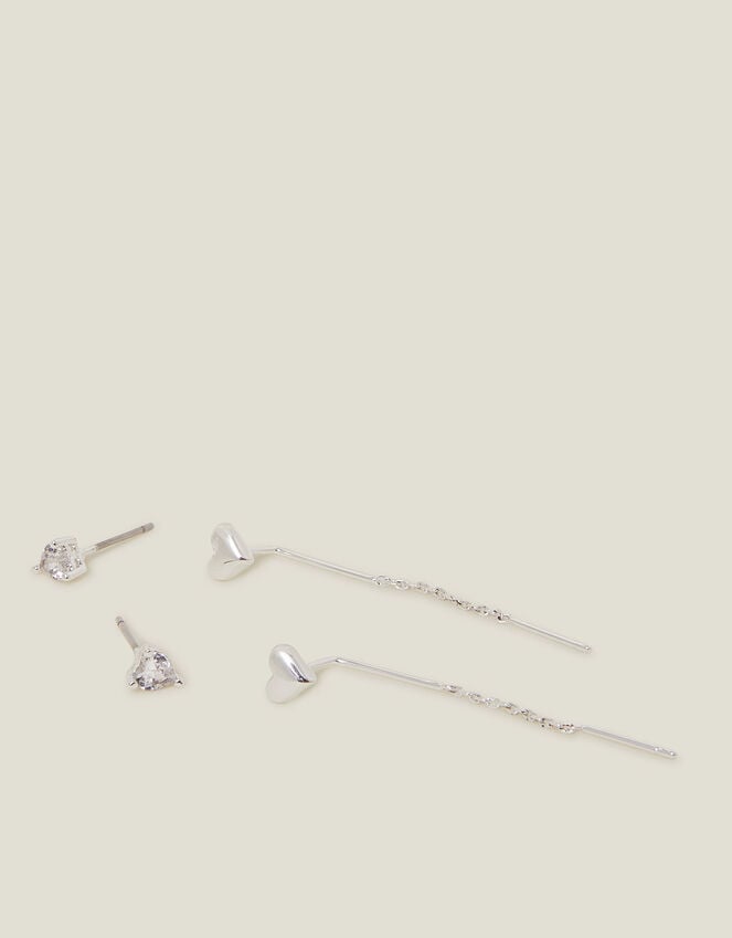 accessorize 2-Pack Sterling Silver-Plated Diamante Chain Heart Stud Earrings