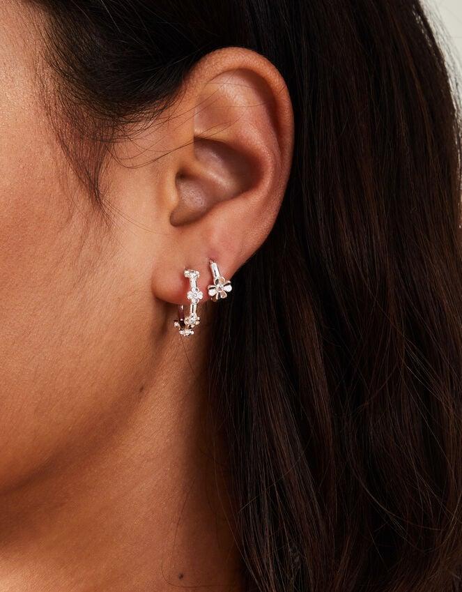 Accessorize 2-Pack Sterling Silver-Plated Flower Hoop Earrings