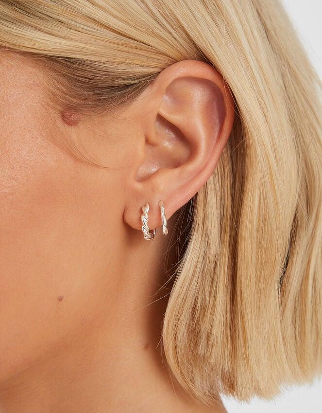 Accessorize 2-Pack Sterling Silver-Plated Twist Huggie Hoop Earrings