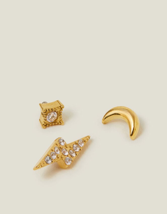 accessorize 3-Pack 14ct Gold-Plated Celestial Flatback Stud Earrings