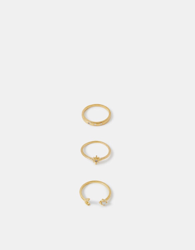 Accessorize 3-Pack 14ct Gold-Plated Celestial Rings Gold