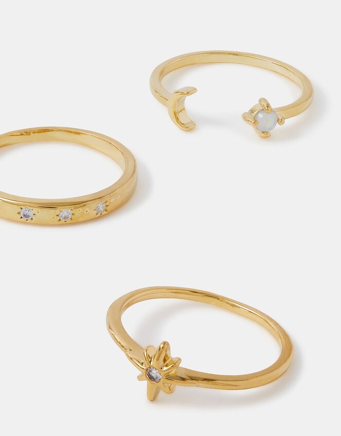 accessorize 3-Pack 14ct Gold-Plated Celestial Rings Gold