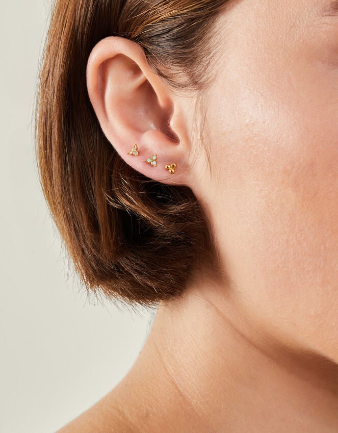 Accessorize 3-Pack 14ct Gold-Plated Crystal Flatback Stud Earrings
