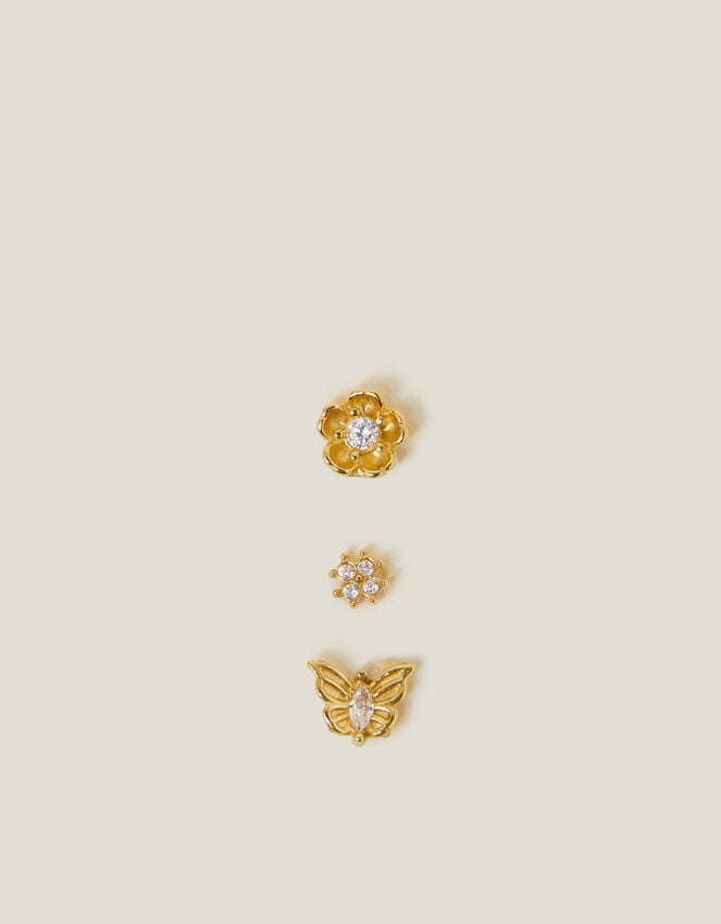 Accessorize 3-Pack 14ct Gold-Plated Flower Flatback Stud Earrings
