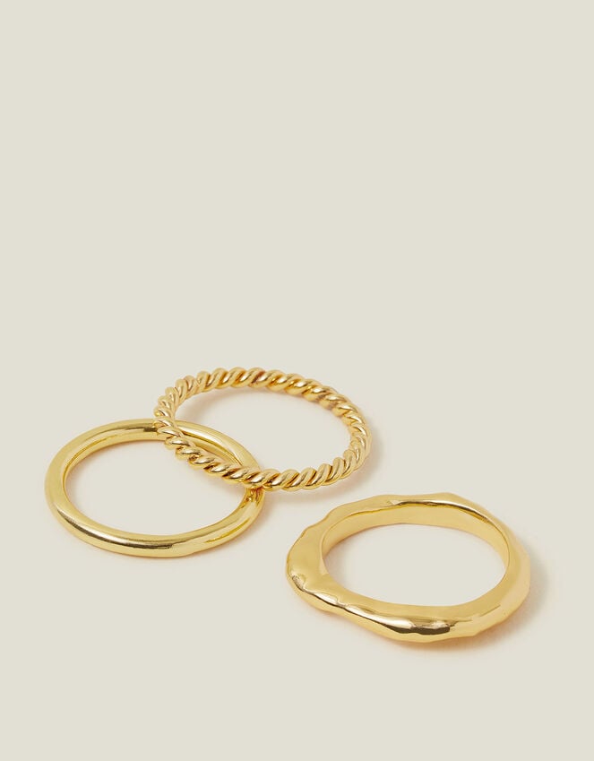 accessorize 3-Pack 14ct Gold-Plated Mixed Rings Gold