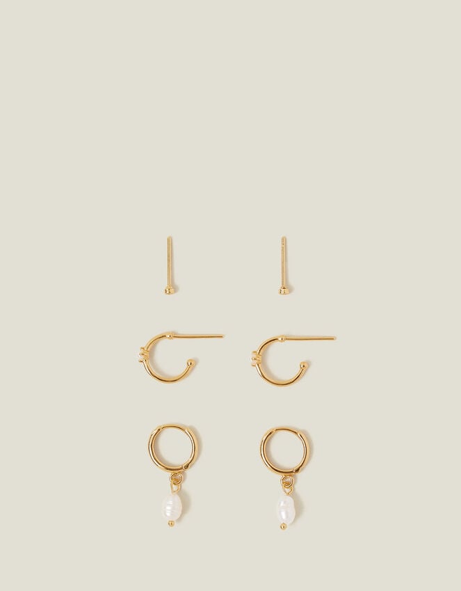 Accessorize 3-Pack 14ct Gold-Plated Pearl And Stud Hoop Earrings