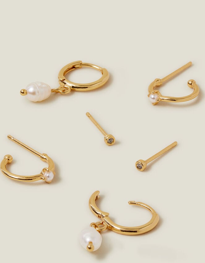 accessorize 3-Pack 14ct Gold-Plated Pearl and Stud Hoop Earrings