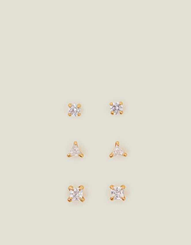 Accessorize 3-Pack 14ct Gold-Plated Spakle Shape Stud Earrings