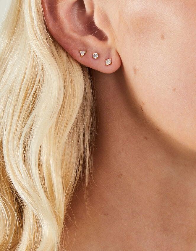 Accessorize 3-Pack 14ct Gold-Plated Spakle Shape Stud Earrings