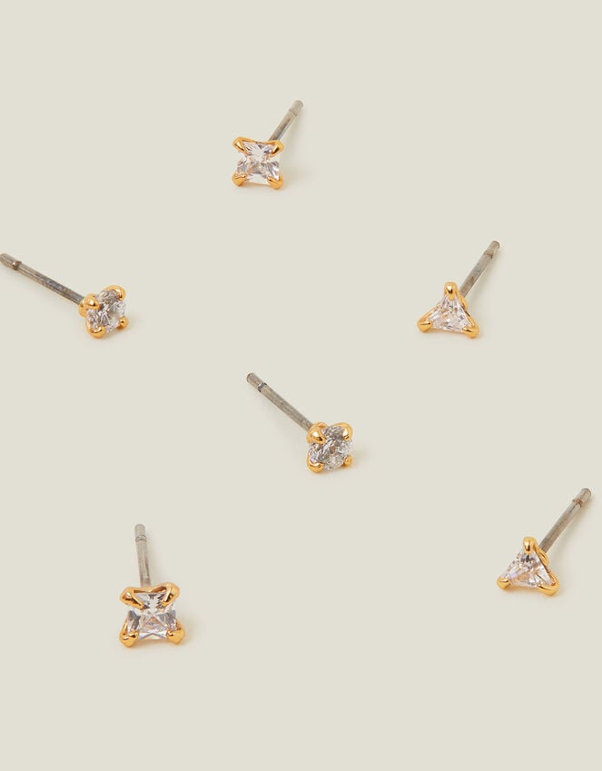 accessorize 3-Pack 14ct Gold-Plated Spakle Shape Stud Earrings