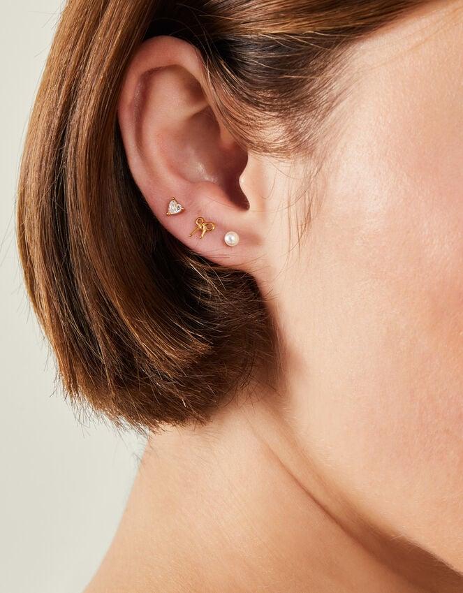 Accessorize 3-Pack 14ct Gold-Plated Surgical Steel Flatback Stud Earrings