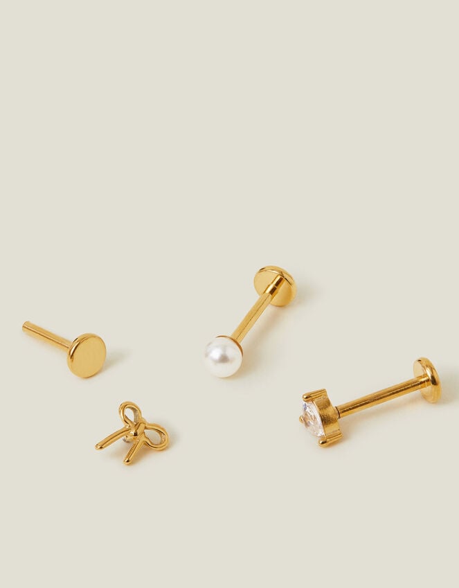 accessorize 3-Pack 14ct Gold-Plated Surgical Steel Flatback Stud Earrings