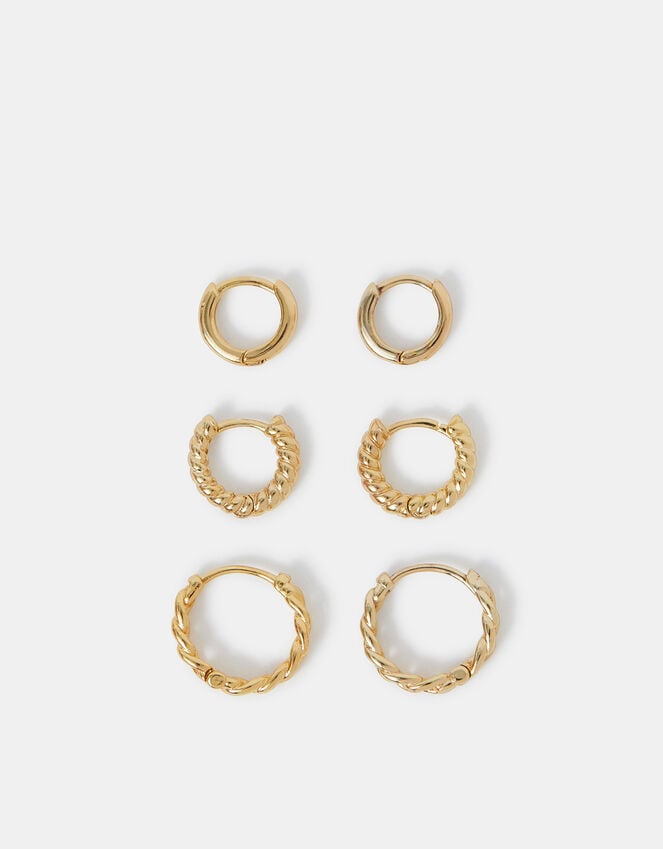 Accessorize 3-Pack 14ct Gold-Plated Twist Clicker Hoop Earrings