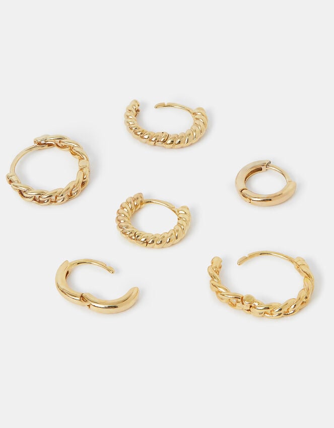 accessorize 3-Pack 14ct Gold-Plated Twist Clicker Hoop Earrings