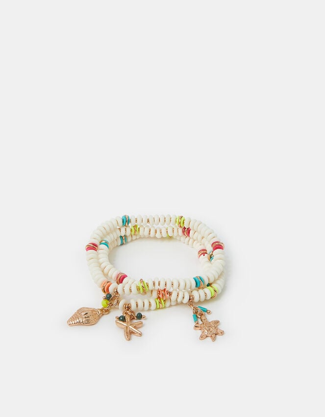 Accessorize 3-Pack Beaded Beach Charm Stretch Bracelets