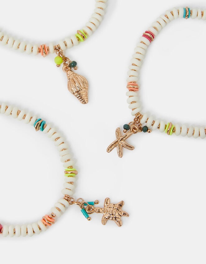 accessorize 3-Pack Beaded Beach Charm Stretch Bracelets