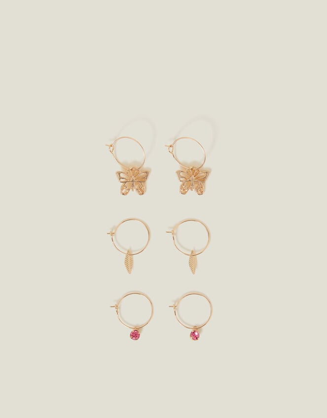 Accessorize 3-Pack Butterfly Leaf Huggie Hoop Earrings Pink