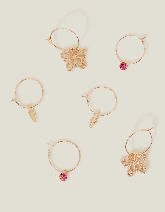 accessorize 3-Pack Butterfly Leaf Huggie Hoop Earrings Pink