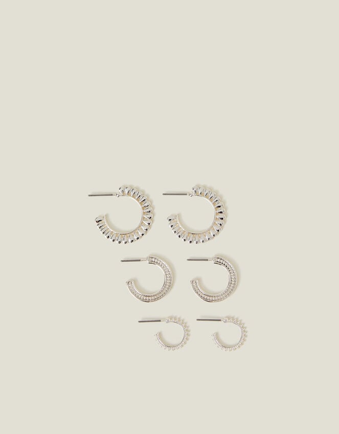 Accessorize 3-Pack Mix Texture Hoop Earrings Silver