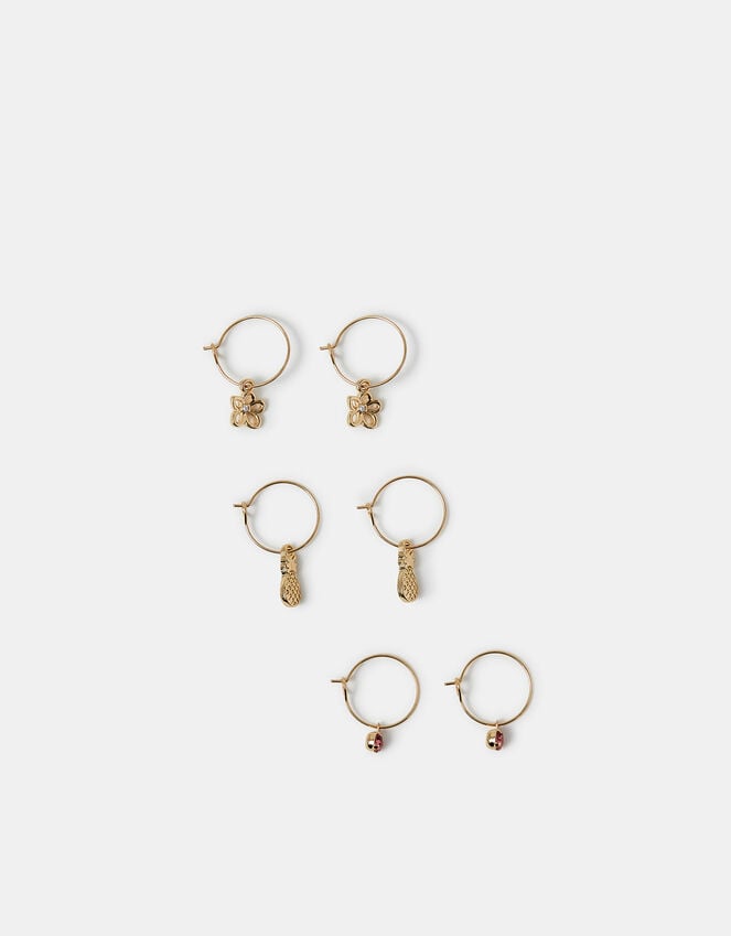 Accessorize 3-Pack Pineapple Gem Charm Hoop Earrings