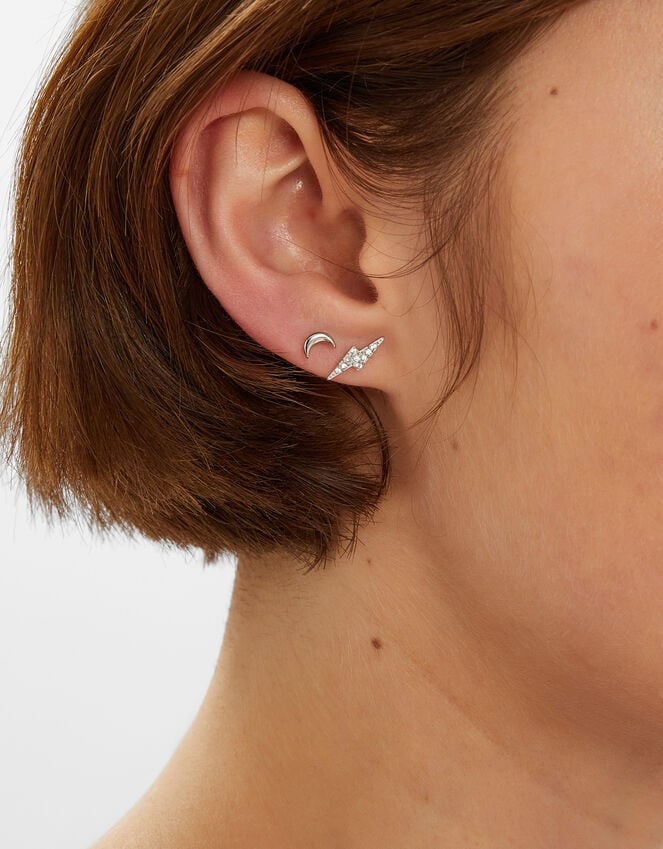 Accessorize 3-Pack Platinum-Plated Surgical Steel Celestial Flatback Stud Earrings