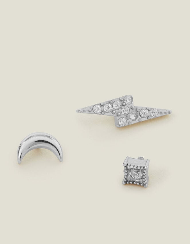 accessorize 3-Pack Platinum-Plated Surgical Steel Celestial Flatback Stud Earrings