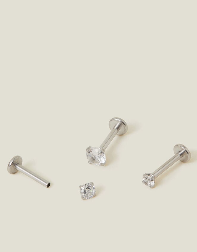 accessorize 3-Pack Platinum-Plated Surgical Steel Diamante Flatback Earrings