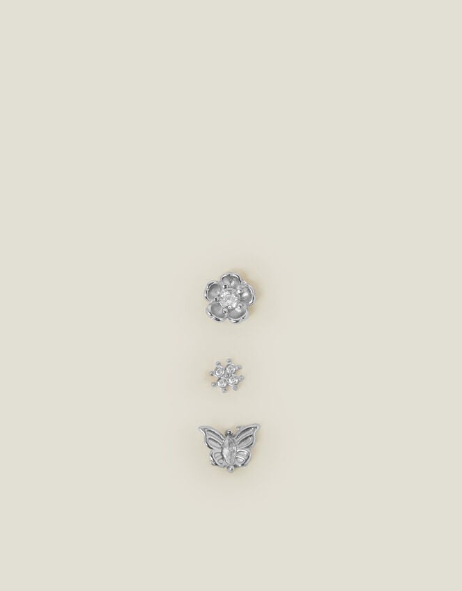 Accessorize 3-Pack Platinum-Plated Surgical Steel Flower Flatback Stud Earrings