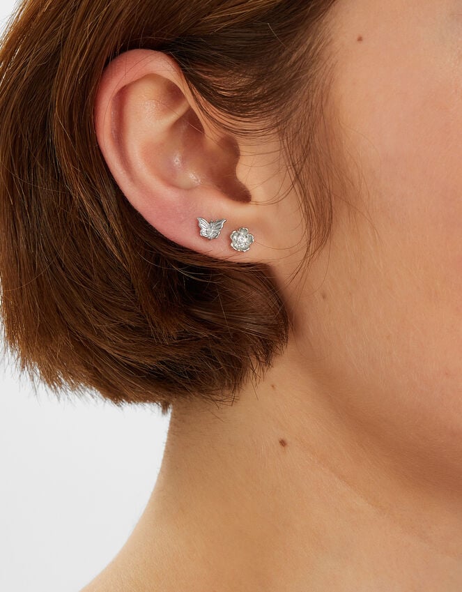 Accessorize 3-Pack Platinum-Plated Surgical Steel Flower Flatback Stud Earrings