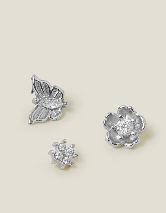 accessorize 3-Pack Platinum-Plated Surgical Steel Flower Flatback Stud Earrings