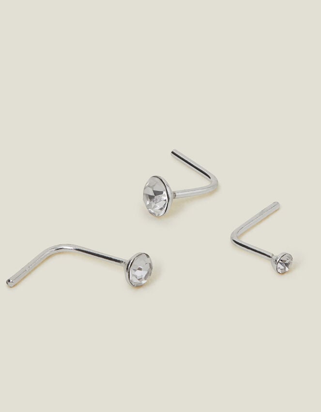 accessorize 3-Pack Sterling Silver Diamante Nose Studs