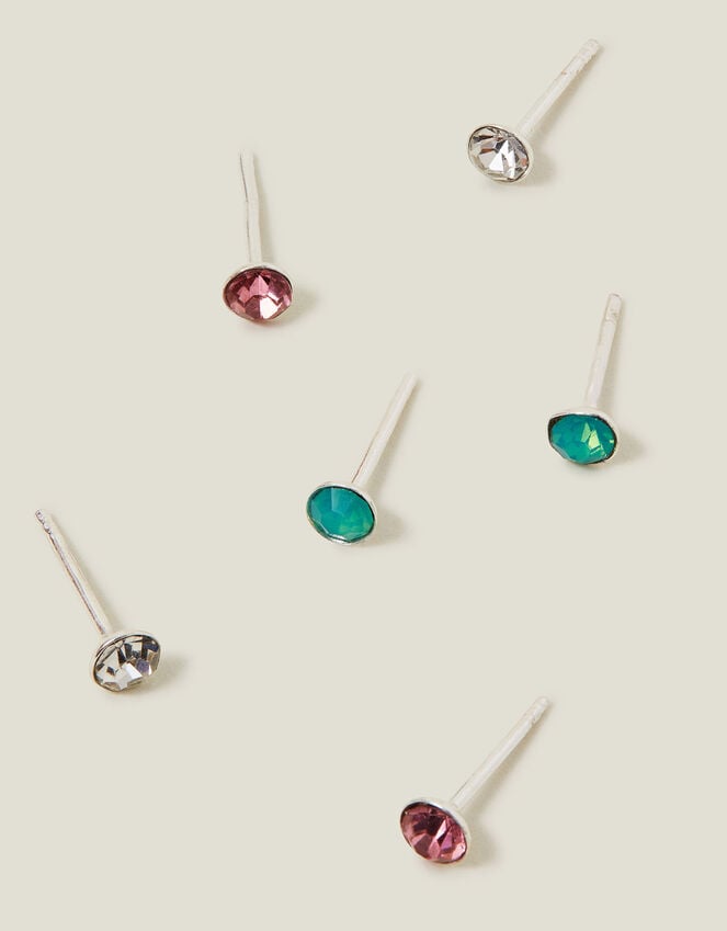 accessorize 3-Pack Sterling Silver Gem Stud Earrings