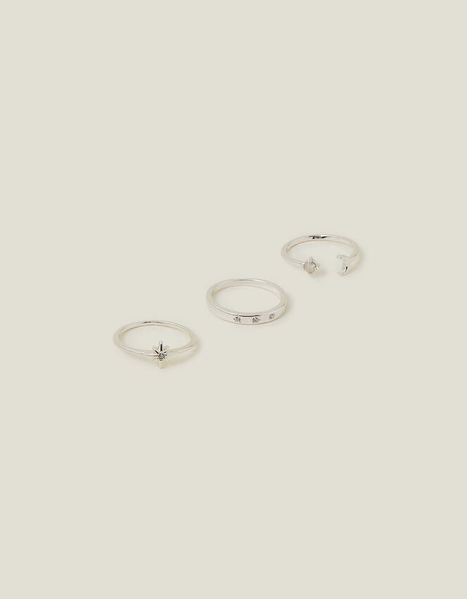 Accessorize 3-Pack Sterling Silver-Plated Celestial Rings Silver