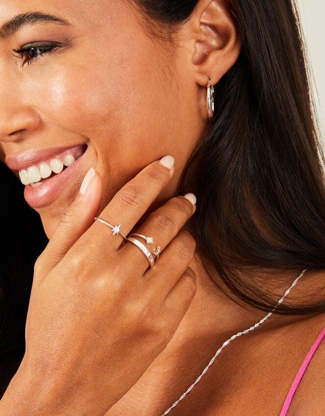 Accessorize 3-Pack Sterling Silver-Plated Celestial Rings Silver